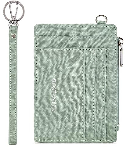 BOSTANTEN Geldbörse Damen Klein, PU Leder Kreditkartenetui RFID Schutz Geldbeutel Damen Kartenetui mit Münzfach, Mini Frauen Portemonnaie Kartenhalter Slim Wallet(Hellgrün)