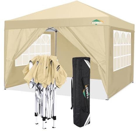 COBIZI Pavillon 3x3 Wasserdicht Stabil Winterfest Faltpavillon 3x3 mit 4 Seitenwnden Outdoor Pop-up Pavillon Klappbar 3x3m UV Schutz 50+ Garten Zelt Partyzelt Faltbar Partyzelt inkl. Tasche(Khaki)