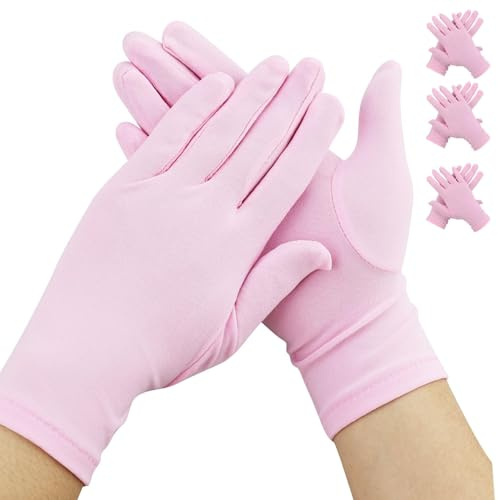 GUDQVOZIHG 3 paia di guanti in cotone, per mani asciutte, eczema, bellezza, rosa