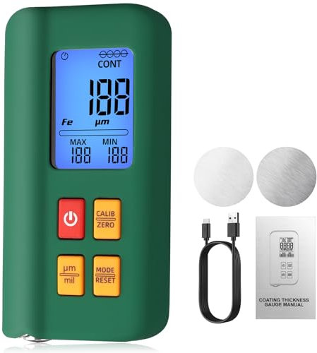 EYPINS Medidor de Espesor Profesional Reconocimiento Automático del Material 0-1500µm 0-59,1mils Recargable con Retroiluminación Azul para Trabajos de Chapado, Pintura, Construcción Naval, etc.