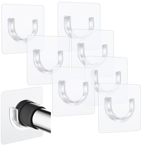Sibba Adhesive Shower Curtain Rod Holder - 8 Pcs Sticky Curtain Bracket Invisible Rod Retainer No Drilling Tension Hooks Wall Mount Holder Liners Support Heavy Duty Wall Hold Tool