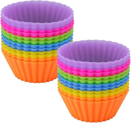 Molde de silicona para muffins, molde de silicona para hornear, estuches para muffins reutilizables, uso en tartas, budines, crema, 6 colores, 24 piezas