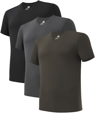 DAVID ARCHY Maglietta Intima da Uomo con Scollo a V in Fibra di bambù, Confezione da 3 Pezzi in Morbido Jersey Traspirante Nero