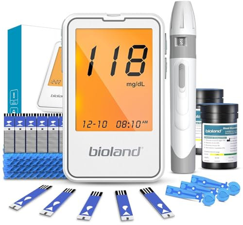 Bioland G-425-2 Blood Glucose Monitor Kit with Large Backlit Display, No Coding Required, Fast 5s Results, 500 Memory, CE & FDA Certified, Complete Diabetes Testing Kit with 50 Test Strips