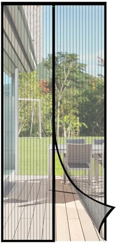 Sekey Fliegengitter Balkontür Magnet, Insektenschutz Tür 90x200 cm, Ohne Bohren, Stärkere Magneten als beim Klassik, Lichtdurchlässig, Reißfest, Wetterfest, Langlebig, 4cm Klettband Oben, Schwarz