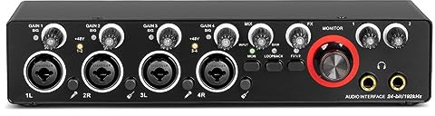 casstaly 1Set Scheda Audio Interfaccia Audio per la Registrazione Portatile 4 Canali con Loopback Monitor per Apparecchiature Audio