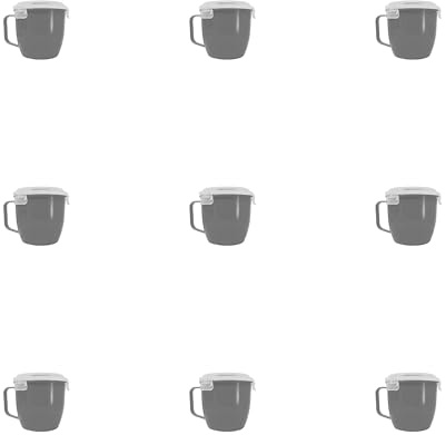 ståldesign tebart uppsättning om 9 grå muggar med handtag – 620 ml värmebeständig kopp för resor – mikrovågsugnssäker, diskmaskinssäker – BPA-fri plast – perfekt för kaffe, soppa, gröt