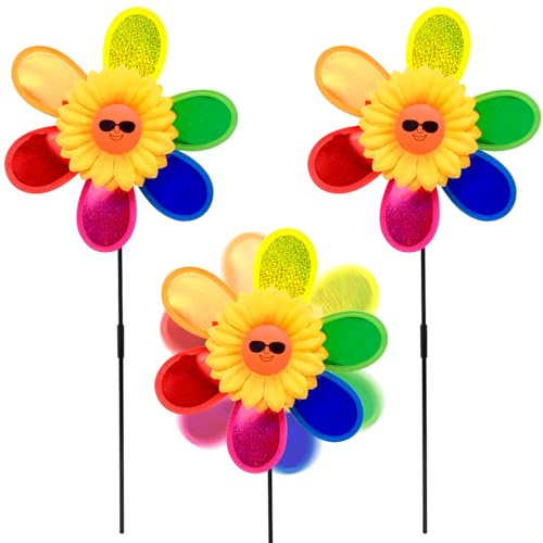 Inheming 3 Pcs Moulin à Vent en Forme de Fleur, Moulin à Vent coloré pour Jardin,Moulin à Vent pour Jardin et Balcon pour pelouse Moulin à Vent Cour Jardin Terrasse Balcon Fiche de Jardin Déco