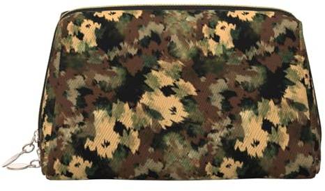 GVYGVY Bolsa de maquillaje de viaje grande – Bolsa de cosméticos de piel de PVC con estampado verde camuflaje para mujer con cremallera, bolsa de maquillaje portátil resistente al agua para el cuidado