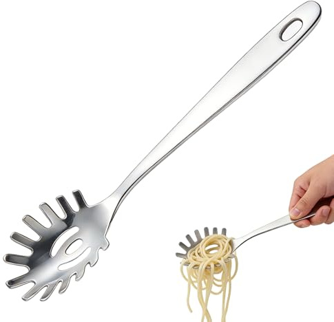 Cuchara de espagueti, alicates para fideos, paleta de acero inoxidable, cuchara de fidell, pinzas para espaguetis, ideal como alicates para pasta y pinzas para espaguetis, para sartenes y ollas