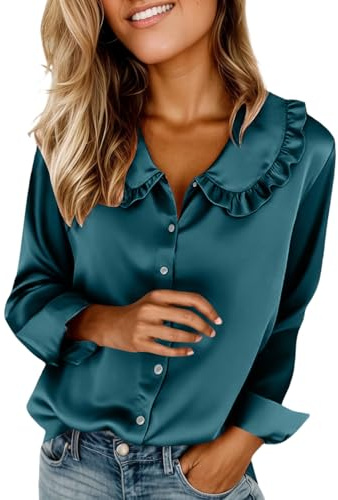 Chemisier Femme Chic et Élégant, Blouse en Satin à Col V et Manches Longues, Léger, Confortable pour Le Bureau ou Les Loisirs