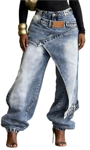 Pantalones Holgados Y2k for Mujer, Pantalones Vaqueros de Pierna Ancha con Cintura Alta, Pantalones Vaqueros con Parches Rasgados, Pantalones Estilo Novio Retro