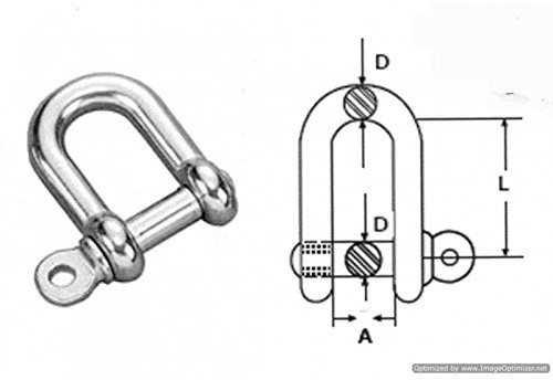 4mm STAINLESS STEEL 316 (A4) D shackle Pack Size : 2