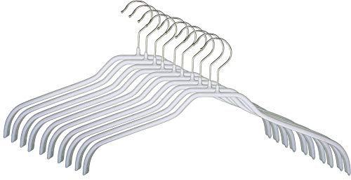 MAWA Kleiderbügel, Set mit 10 platzsparenden und rutschfesten Bügeln, ideal für Hemden und Blusen, mit 360°drehbarem Haken, Antirutschbeschichtung, 36 cm, Weiß