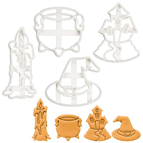 4er Set Hexerei Ausstechformen (Formen: Kerze, Kochkessel, Hexen Hut, Spukhaus), 4 Teil