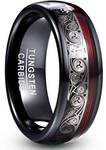 VAKKI 8mm Mens Black Tungsten Carbide Ring with Celtic Spiral,Size Y