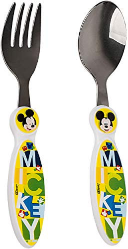 alles-meine.de GmbH 2 TLG. Set Kinderbesteck - Edelstahl - Mickey Maus - rostfrei BPA frei - Besteck - Besteckset - Gabel + Löffel - für Kinder + Baby/Eßlernbesteck Lernbe..