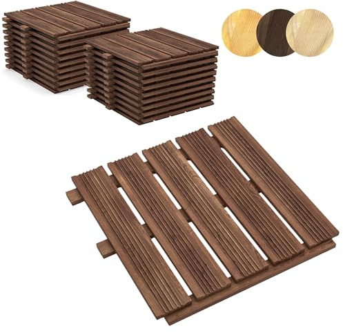 Floranica Baldosas de Madera para terrazas 5m2 20 Piezas 50x50 cm Madera de alerce impregnada Marrón Suelos para terrazas y Balcones de saunas baldosas de jardín de Superficie fresada Producto UE