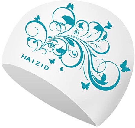 Badekappe 100% Silikon Badekappe Damen Hochwertige Qualität Erwachsene Badekappe Langes Haar Badekappen Anti-Leck Rutschfeste Badekappen Wasserdicht Schwimmkappe Bademütze Damen Bademütze (Blau)