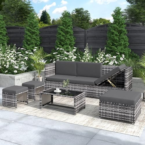 Merax PE Rattan Lounge Set - Premium Garden Furniture Sofa Set with Stylish Seating Group - Outdoor Patio Sofa for Relaxation and Entertainment by the Pool Grey