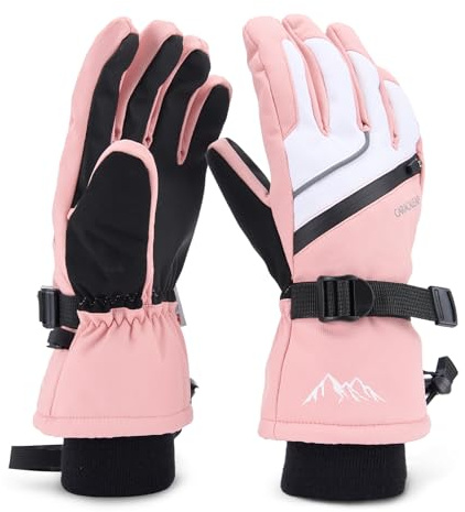 Caracaleap Skihandschuhe Männer Frauen Schnee Handschuhe Winddicht Winter Wasserdicht Ski Gloves Women Rosa S