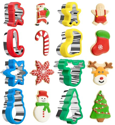 Christmas Cookie Cutters 8-Pc, Holiday Biscuit Cutters with Comfort Grip, Baking Cutter Molds, Holiday Decorative Party Supplies (Christmas-8Pcs)