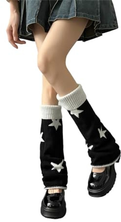 FANSU 52cm Guêtres Femme Chaude, Jambiere Femme Hiver, Jambières à Tricoter d'Hiver Tricot Jambe Chaussette pour Fille, Yoga, Ballet, Danse (schwarze Sterne,1 paire)