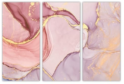 AREDE Set di 3 Stampe da Parete Quadri Moderni Decorazioni da Muro per Casa Soggiorno Camera da Letto e Cucina Texture in marmo rosa| 90 x 60 cm | Pronto da appendere