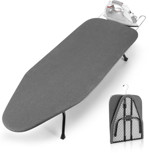 Klappbares Bügelbrett Kompakt 31x81 cm | Mit Anti-Rutschbeinen, Aufbewahrungshaken & Regal | Platzsparender Tischbügelbrett für Zuhause