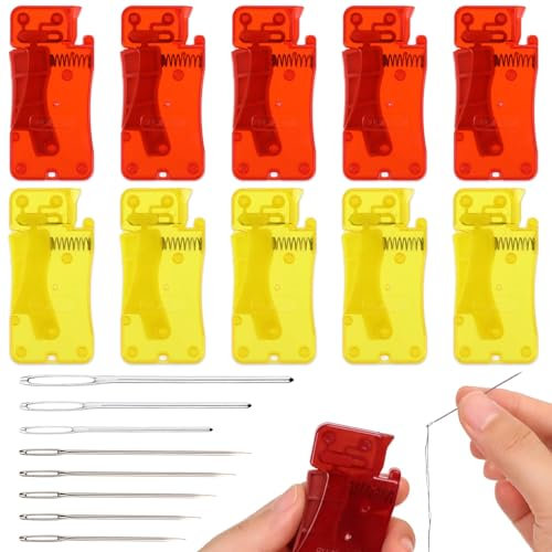 GmwyCzV 10 Stück Nadeleinfädler, Kunststoff Einfädelhilfe für Nähnadeln, Einfädelhilfe Einfädler für Nadeln, Automatischer Nadeleinfädler für Handnähen und Nähmaschinen DIY Crafts Sewing, Gelb, Rot