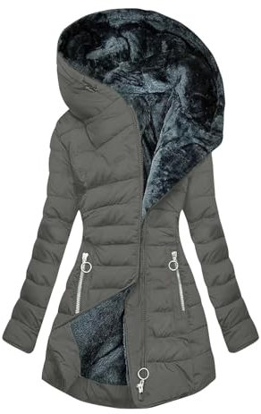 KOG Winterjacke für Damen Puffer Jacke Warmes Jacken Baumwolle Fahrradmantel Einfarbig Kleidung Frau übergangsjacke Casual Hemdjacke Retro Wollmantel Grau M