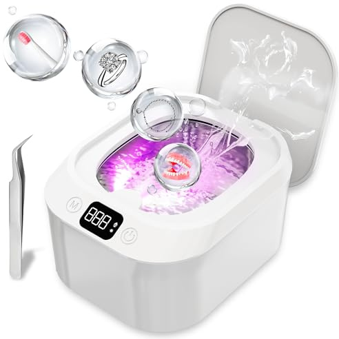 YINPAD Quiet Ultrasonic Jewelry Cleaner, Retainer Cleaner,Portable Ultrasonic Cleaner,220ML Ultrasonic Cleaner,Mouth Guards,Aligner,Retainers,Toothbrush,Jewelry(White)