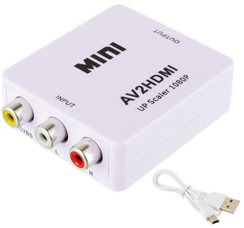 EPLZON RCA zu HDMI Adapter, AV zu HDMI Konverter, Mini 1080P Signal RCA Composite CVBS Video Audio Konverter für Wii/Xbox/N64/VHS/VCR/TV/DVD Unterstützt PAL/NTSC mit USB Netzkabel(Weiß)
