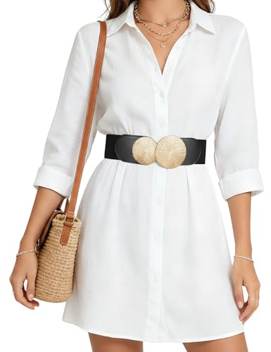 WERFORU Women Wide Elastic Belt for Dress Jumpsuit Ladies Stretch Waist Belt with Gold Buckle