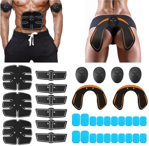 EONDEVO 35PCS / Set Bauchmuskeltrainer EMS Trainingsgerät, EMS Muskelstimulator mit 4 Controller und 20 Gel Pads für Bauch, Arm, Bein