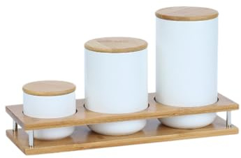 Tarros de cerámica con tapa, herméticos, recipientes de cerámica, recipiente de almacenamiento, latas de café, azucareros, recipientes para té, frijoles, nueces, especias, blanco mate, juego de 3