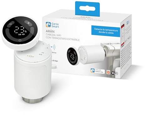 Garza - Pack Duo Cabezales para Radiador + Sensor Portátil, Válvula termostática, Control App y Voz, Modos Manual/Automático, Cabezal termostato WiFi, Requiere de Bridge ZigBee 3.0