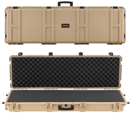 VEVOR Hard Rifle Case, Lockable Rifle Case with Pre-Cut Foams, 1320 mm Gun Storage with Wheels, Heavy Duty IP67 Waterproof & Dustproof Pistol Storage Cases for Rifles, Shotguns, Airsoft Guns, Khaki