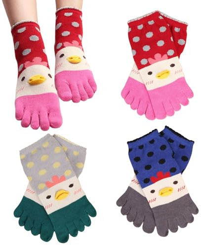SAIIURV 3 Paires Chaussettes Orteils de Pieds Femme Coton avec Animaux Chaussette Drole Poulet Chaussette Animaux Fantaisie Chaussettes Pattes de Poulet pour Thanksgiving Noël Sport (3 Paires)