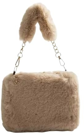 Plyschväskor för kvinnor plyschväska kvinnor topp handtagsväska ledig crossbody mjuk söt sling kedja fyrkantig påse handväska