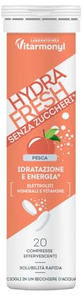 Hydrafresh Compresse Effervescenti Idratazione – Elettroliti, Magnesio, Calcio, Vitamine C e B – Integratore Energetico Senza Zuccheri Gusto Pesca – 20 pz - Vitarmonyl