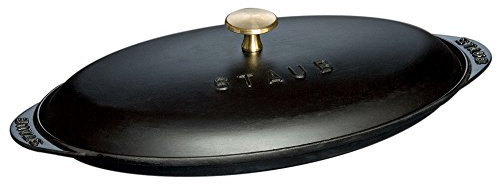STAUB Ofenform/Servierplatte/Auflaufform mit Deckel, oval, 31 cm, 0,7 l, aus Gusseisen, Für alle Herdarten inkl. Induktion & Backofen inkl. Induktion & Backofen, Schwarz