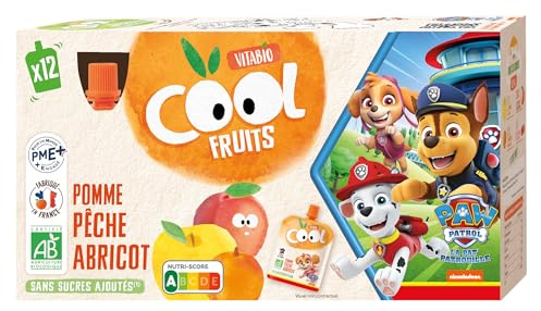 Vitabio Cool Fruits - Gourdes La Pat' Patrouille Pomme Pêche Abricot - 12 x 90 g - BIO