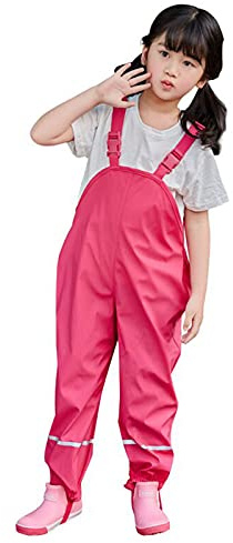 Gaga city Pantalon Impermeable para Niños Niñas,Unisex Outdoor Pantalón de Agua Impermeable Pantalones de Barro Mono Lluvia Rose/134/140