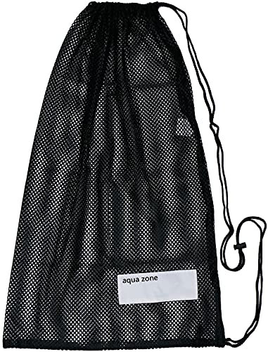 aqua zone Sac en maille avec cordon de serrage pour équipement de sport, natation, plage, plongée, voyage, gym, noir, 5,5 cm de large et 78,7 cm de haut