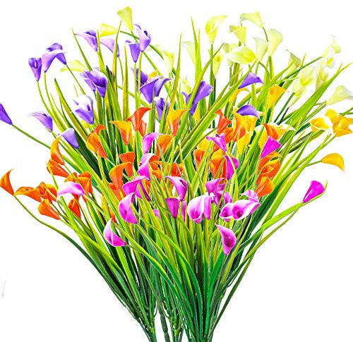 Yibaijia 6 Pièces Fleurs Artificielles de Lis, Fleurs en Plastique Décoratives, Bouquets de Fausses Plantes Décorations Intérieur Extérieur, pour Maison, Jardin, Bureau, Cuisine, Table, Mariage