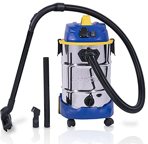 Goodyear - Aspirador Industrial para Sólidos y Líquidos 30 L, Aspiradores sin Bolsa 1.600W, Enchufe Sincronizado 1.000W, Función Soplado, Cepillo Combinado/Suelos, Filtrado HEPA, Potencia Vacío 20 kPa
