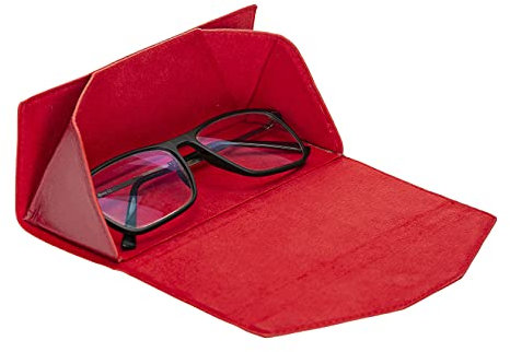 Solo Pelle Faltbares Brillenetui aus echtem Leder, tragbare Brillenbox zum falten, Brillen Etui mit Magnetverschluss Sonnenbrillenetui für Herren Damen Kinder (Rot)