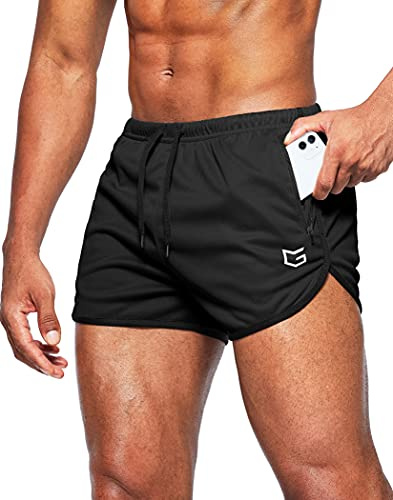 G Gradual Men's Running Shorts 3 Inch Quick Dry Gym Athletic Jogging Shorts with Zipper Pockets (Black, Medium)