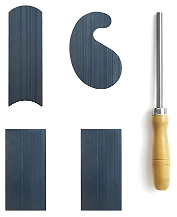 HERMIT TOOLS Cabinet Scraper Burnisher with 4 Piece Multi-Shaped Scraper Set 2 Rectangle 1 Curved (Convex and Concave) and 1 Gooseneck Scraper